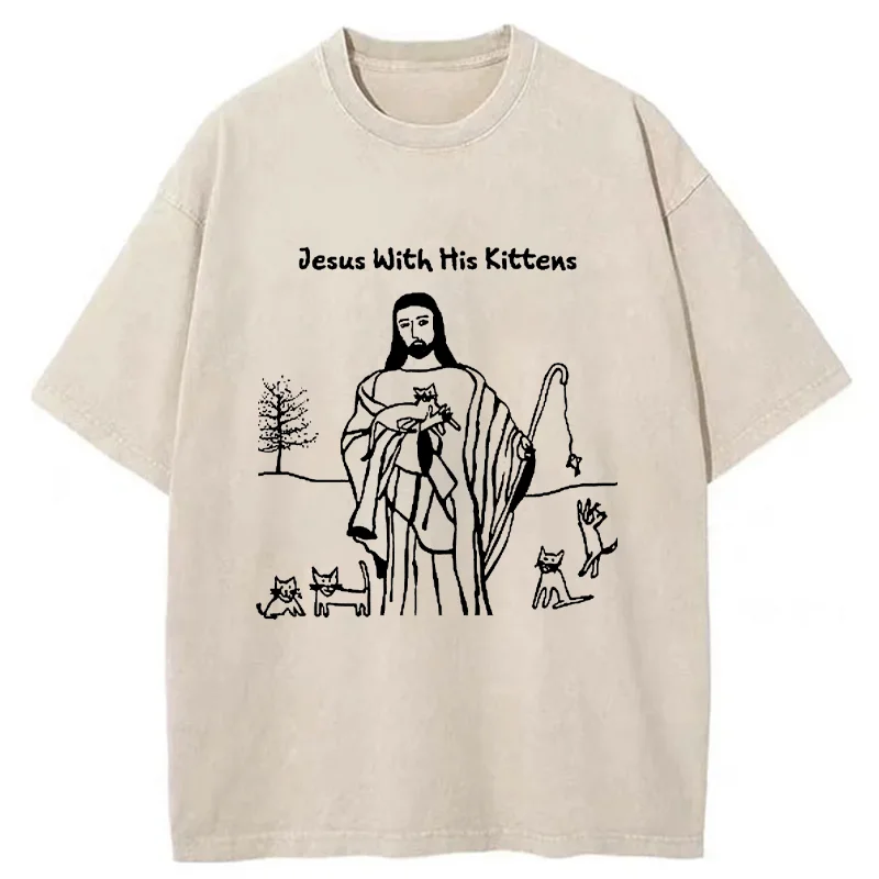 Tokyo-Tiger Playing With Cats Washed T-Shirt