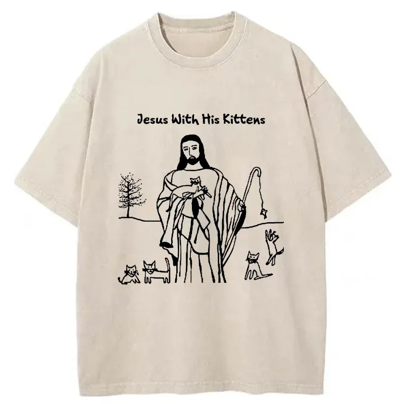 Tokyo-Tiger Playing With Cats Washed T-Shirt