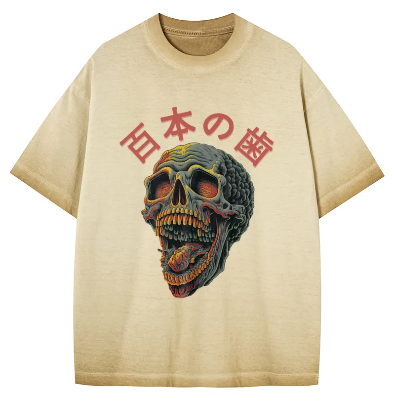 Tokyo-Tiger Terrifying And Disgusting Skull Gradient Washed T-Shirt