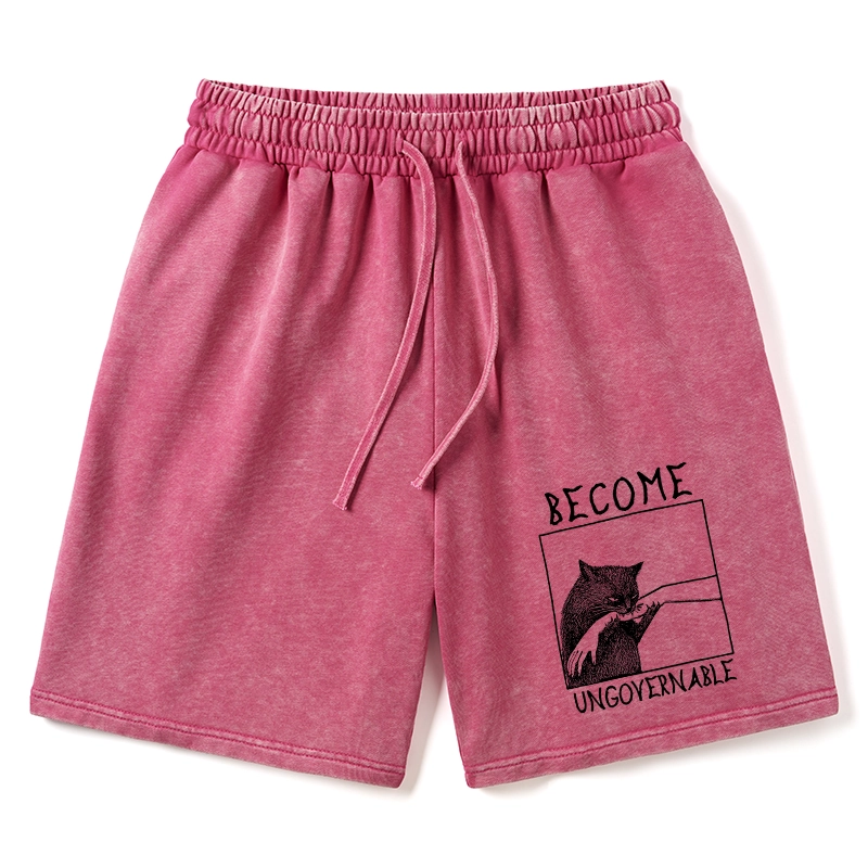 Tokyo-Tiger Cat Biting Arm Washed Shorts