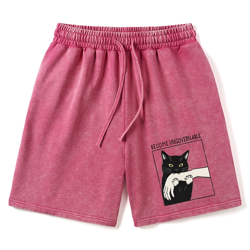 Tokyo-Tiger Black Cat Biting Washed Shorts