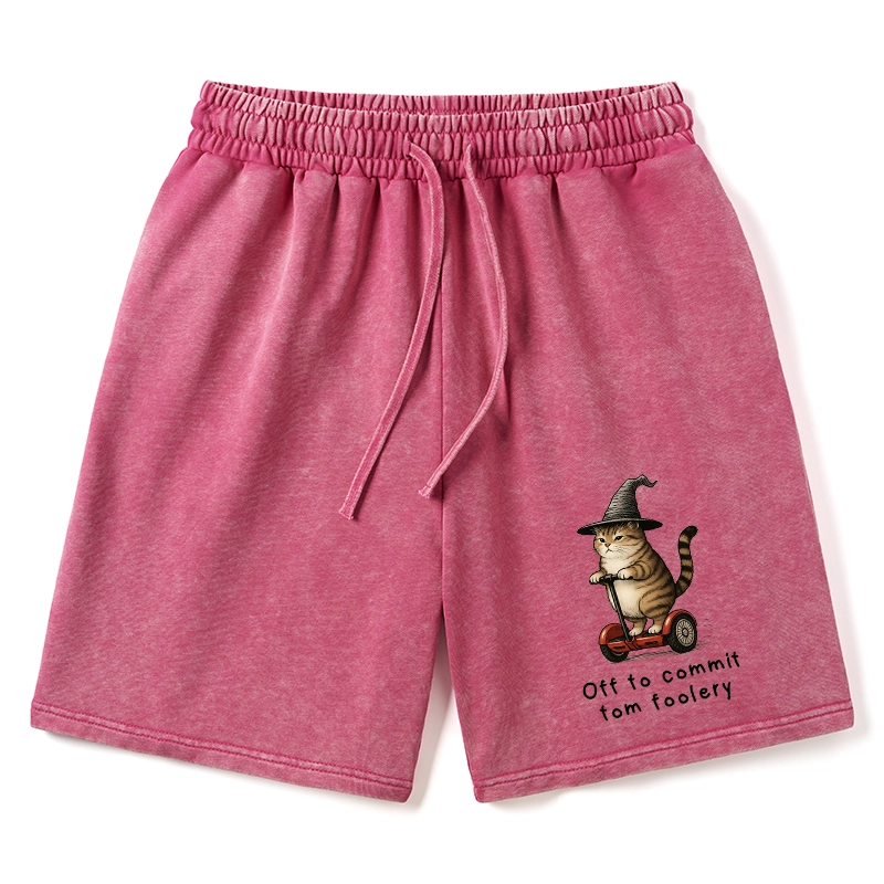 Tokyo-Tiger Orange Cat Riding Segway-style Washed Shorts
