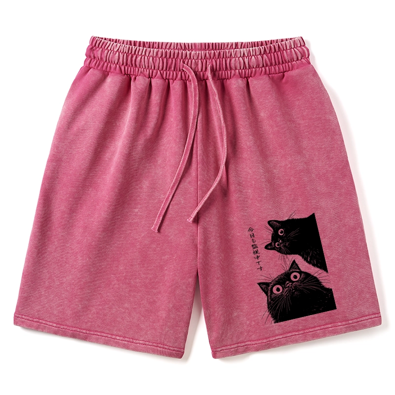 Tokyo-Tiger The Cat Is Watching Today Washed Shorts