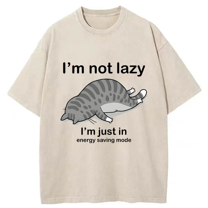 Tokyo-Tiger Funny Lazy Cat Washed T-Shirt