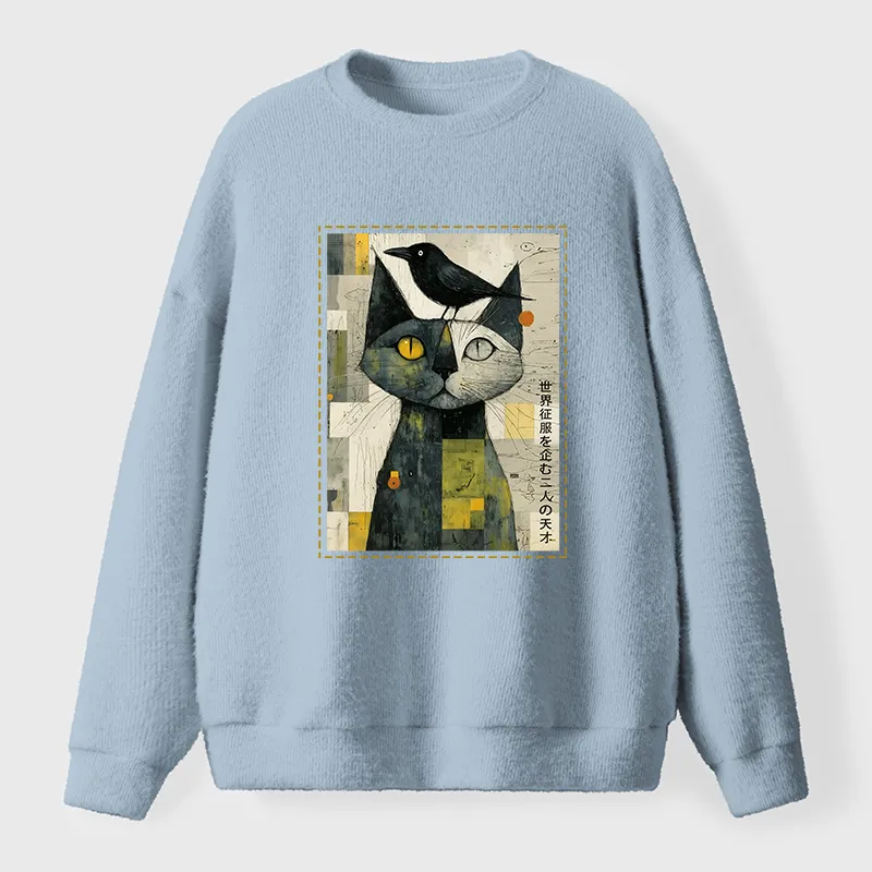 Tokyo-Tiger The Cat And The Crow Are Planning To Rule The World Fuzzy Sweatshirt