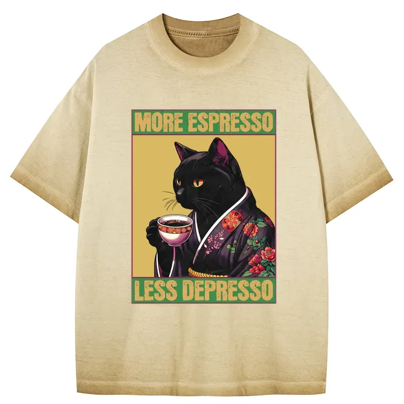 Tokyo-Tiger Up Caffeine Down Depression Gradient Washed T-Shirt