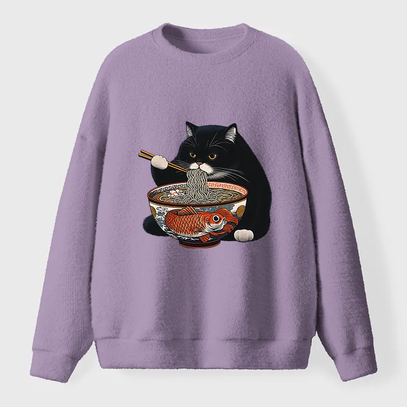 Tokyo-Tiger Fat Cat Eating Ramen Fuzzy Sweatshirt