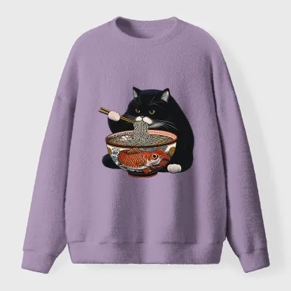 Tokyo-Tiger Fat Cat Eating Ramen Fuzzy Sweatshirt