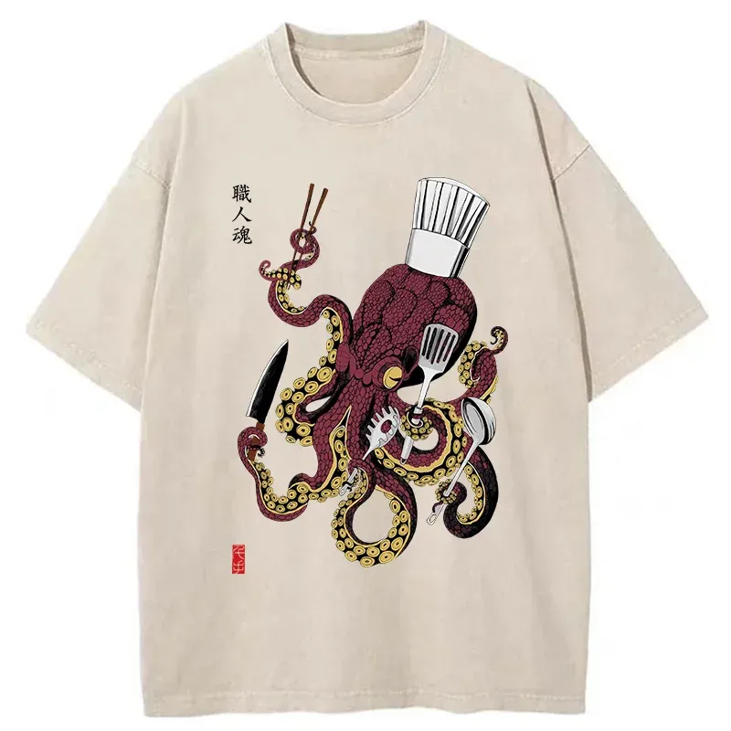 Tokyo-Tiger Octopus Chef Washed T-Shirt