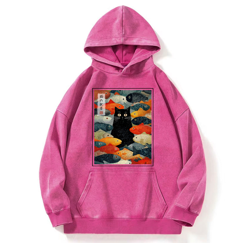 Tokyo-Tiger The Cat's Feast of Fish Washed Hoodie