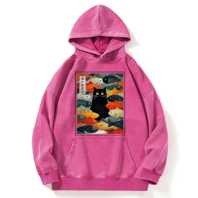 Tokyo-Tiger The Cat's Feast of Fish Washed Hoodie