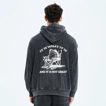Tokyo-Tiger Resting Frog Funny Washed Zip Hoodie