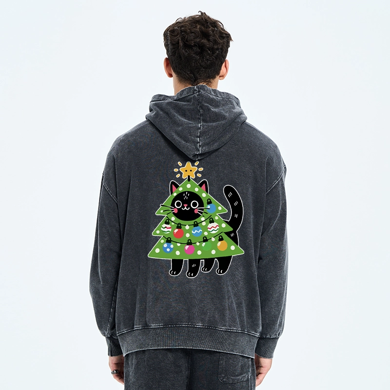 Tokyo-Tiger Christmas Tree Cat Washed Zip Hoodie