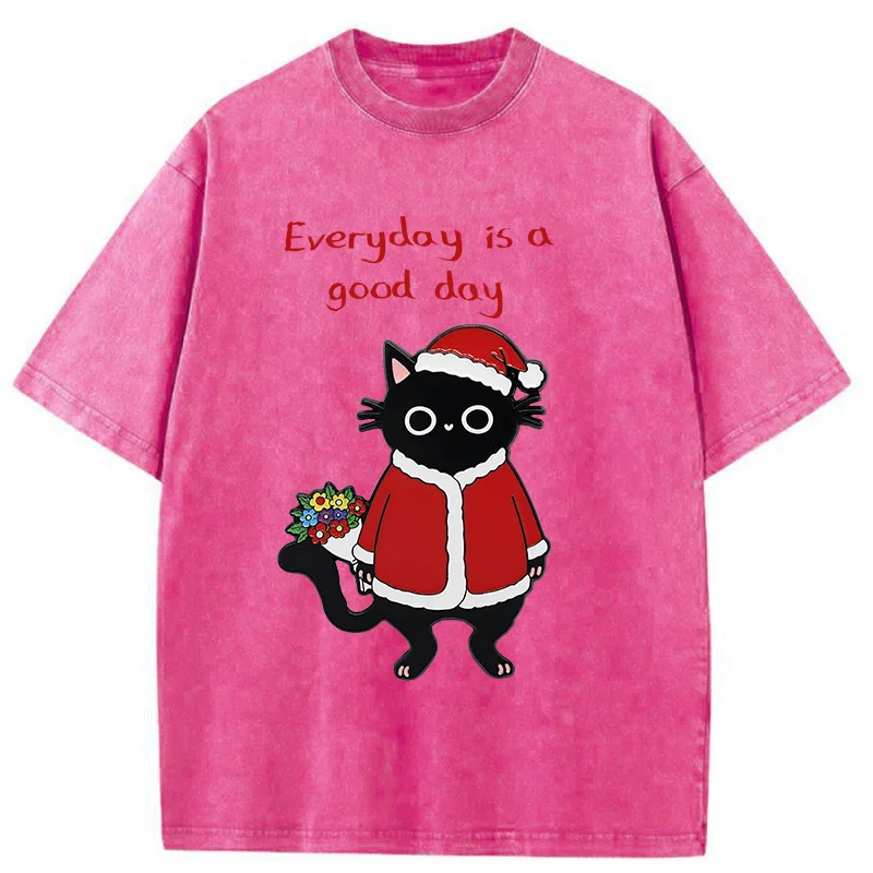 Tokyo-Tiger Christmas Cat Brings You Flowers Washed T-Shirt