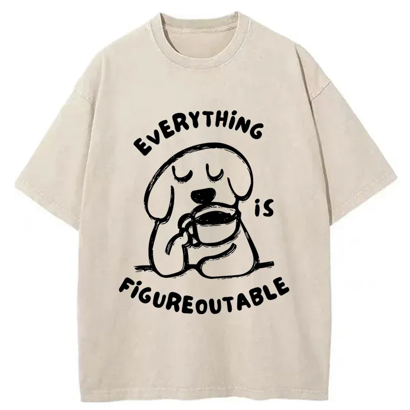 Tokyo-Tiger Dog Drinking Coffee Washed T-Shirt