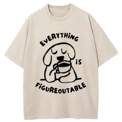 Tokyo-Tiger Dog Drinking Coffee Washed T-Shirt