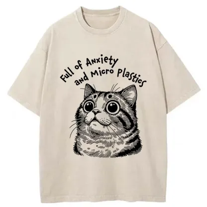Tokyo-Tiger Full Of Anxiety And Microplastics Cat Washed T-Shirt