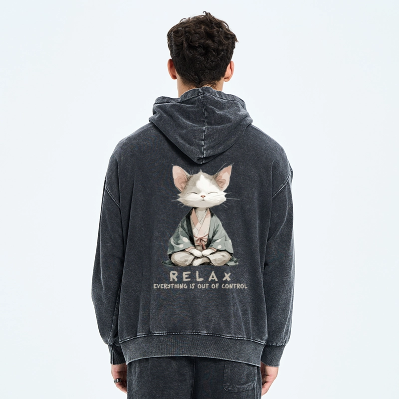 Tokyo-Tiger Zen Cat Relaxation，Everything's Out Of Control Washed Zip Hoodie