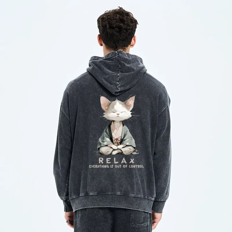 Tokyo-Tiger Zen Cat Relaxation，Everything's Out Of Control Washed Zip Hoodie