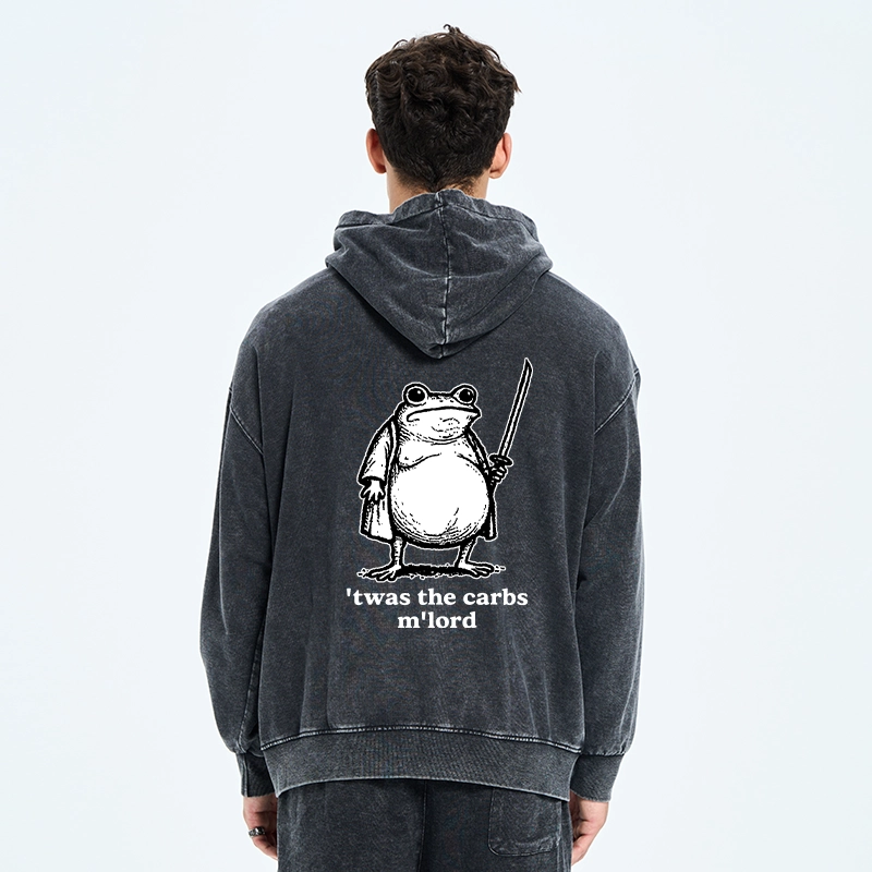 Tokyo-Tiger Funny Fat Samurai Frog Washed Zip Hoodie