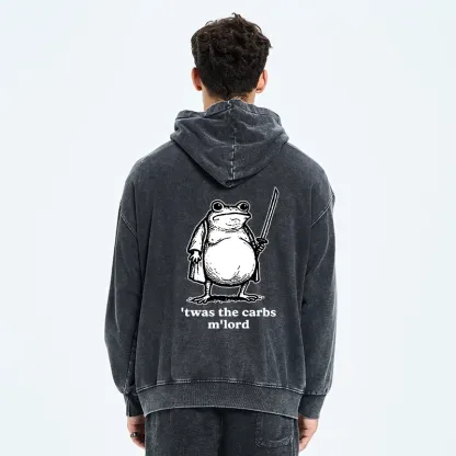 Tokyo-Tiger Funny Fat Samurai Frog Washed Zip Hoodie