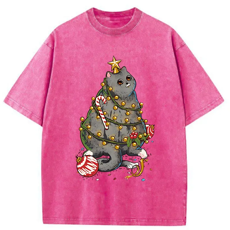 Tokyo-Tiger Christmas Decoration Cat Washed T-Shirt