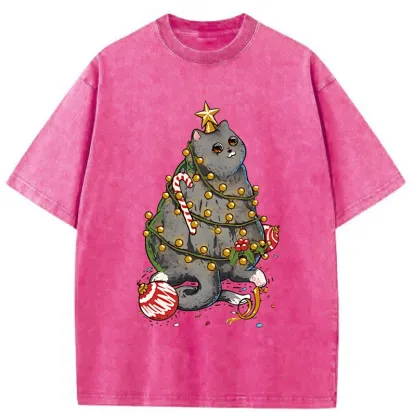 Tokyo-Tiger Christmas Decoration Cat Washed T-Shirt