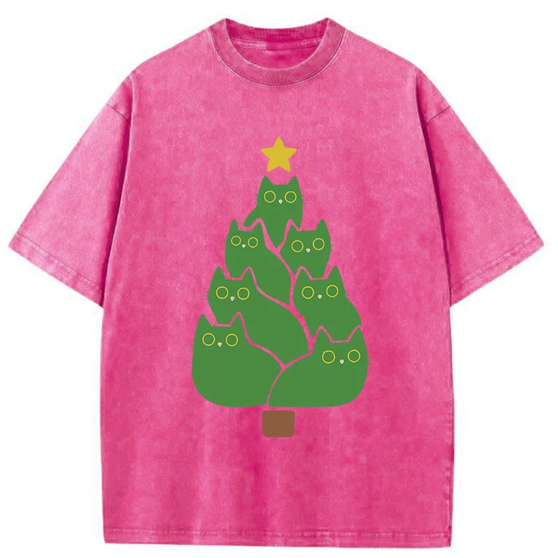 Tokyo-Tiger Christmas Tree Cat Washed T-Shirt