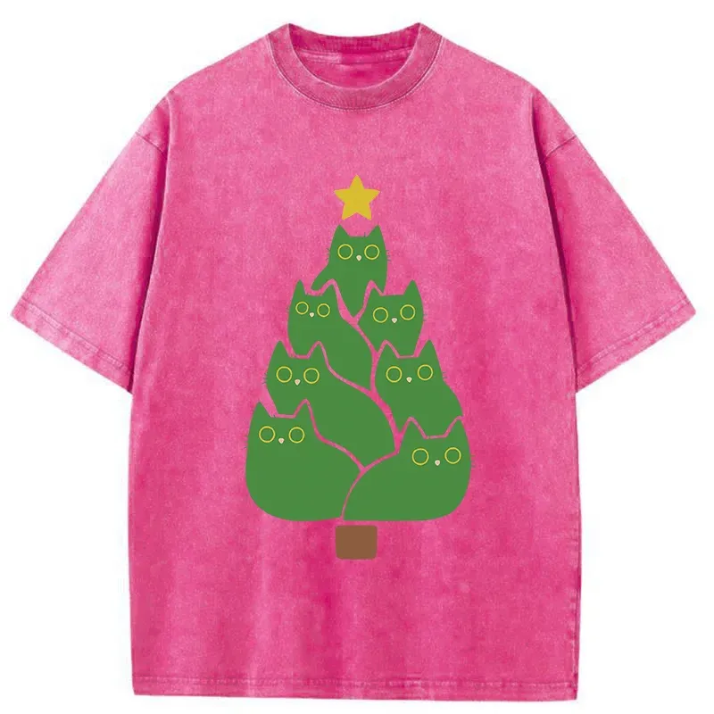 Tokyo-Tiger Christmas Tree Cat Washed T-Shirt