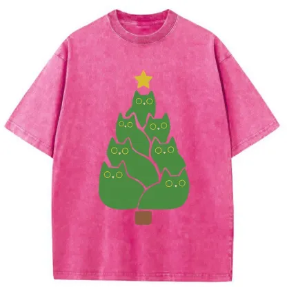 Tokyo-Tiger Christmas Tree Cat Washed T-Shirt