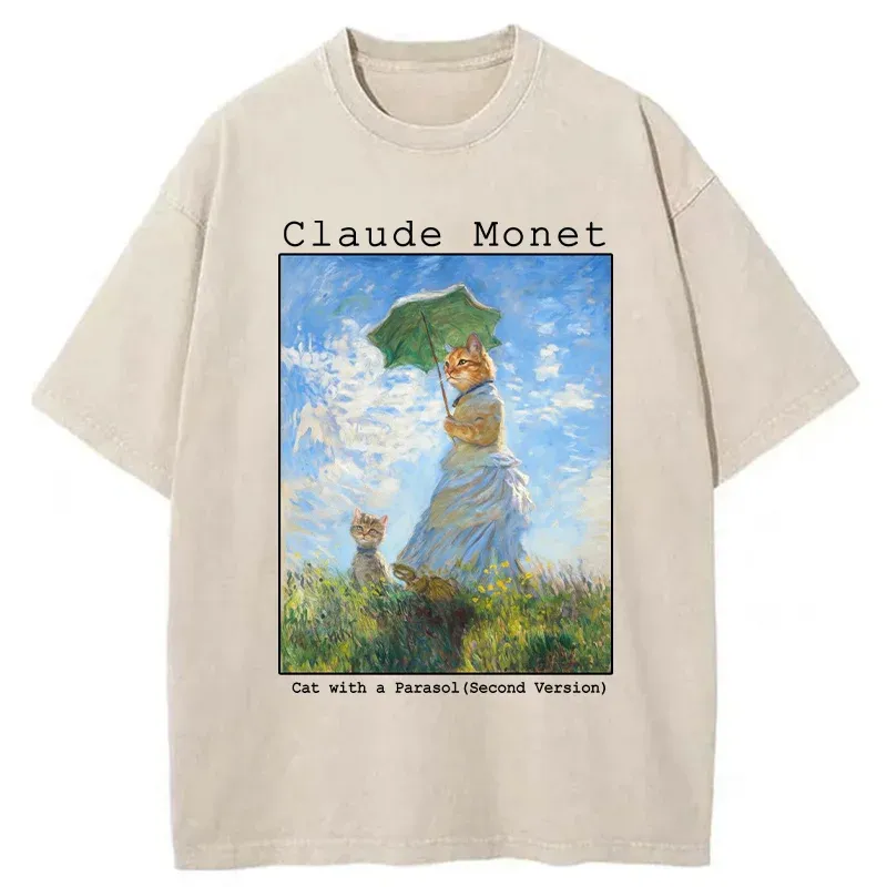 Tokyo-Tiger Cat With A Parasol Washed T-Shirt