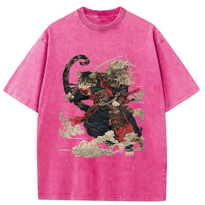 Tokyo-Tiger Gorgeous Samurai Cat Washed T-Shirt