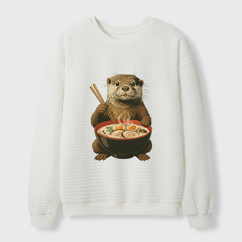 Tokyo-Tiger Japanese Otter Eating Ramen Waffle Sweatshirt