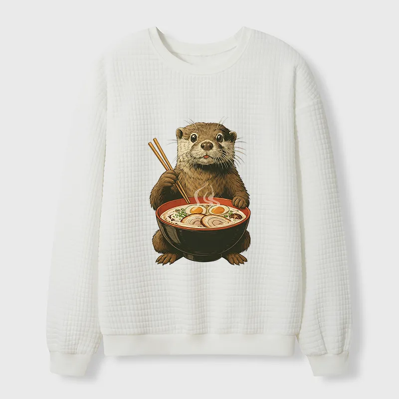 Tokyo-Tiger Japanese Otter Eating Ramen Waffle Sweatshirt