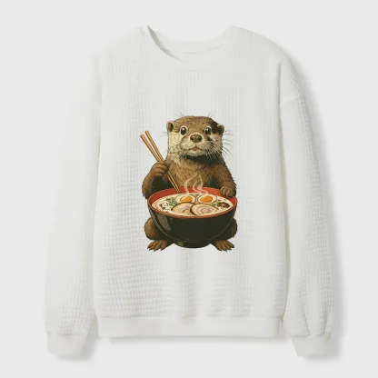 Tokyo-Tiger Japanese Otter Eating Ramen Waffle Sweatshirt