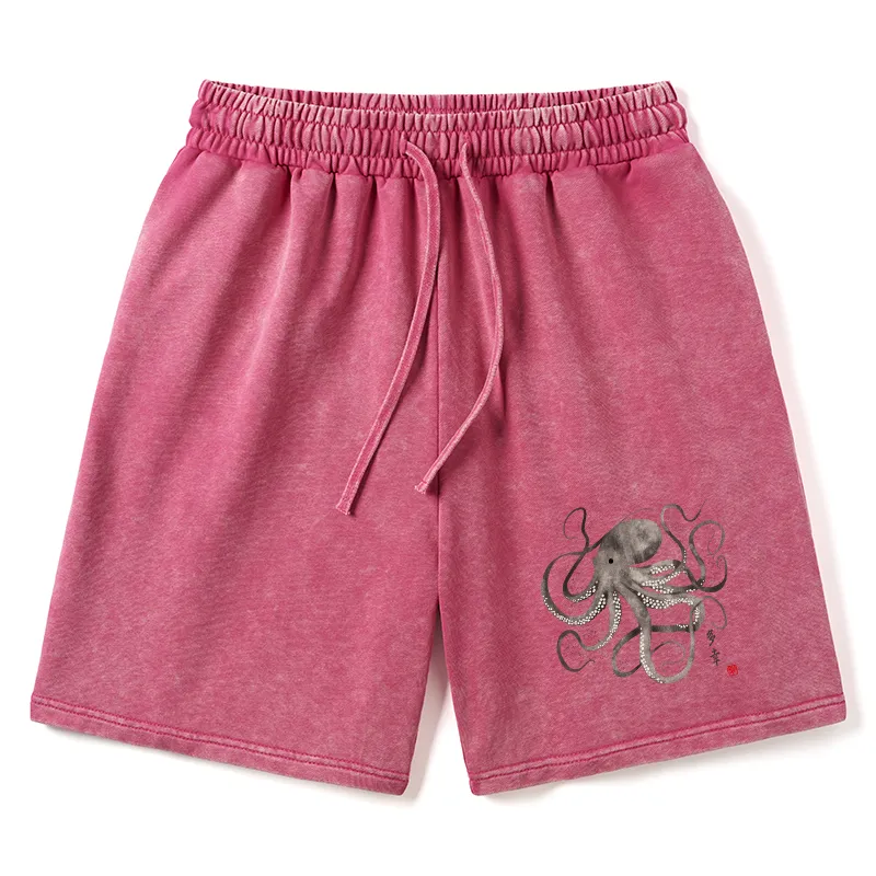 Tokyo-Tiger Octopus Japanese Calligraphy Washed Shorts