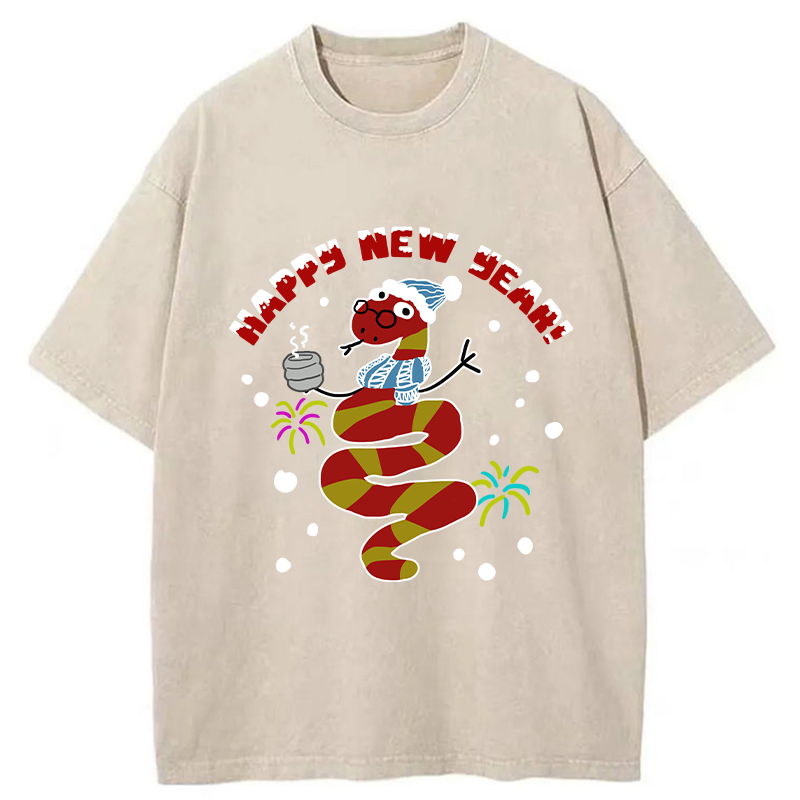 Tokyo-Tiger Snake Wearing Scarf And Hat Washed T-Shirt