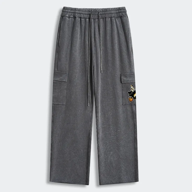 Tokyo-Tiger Cute Catbee Butt Washed Utility Sweatpants