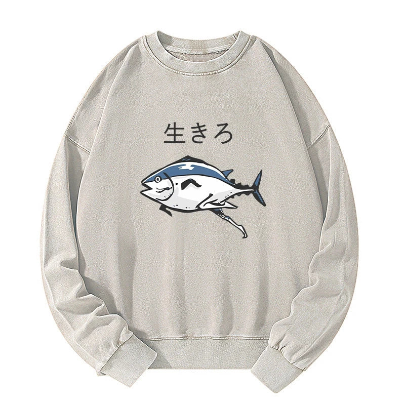 Tokyo-Tiger Running Fish Washed Sweatshirt Sale