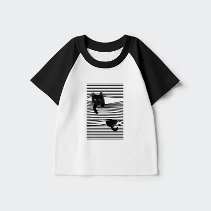 Tokyo-Tiger Cat Scratching Curtain Kids Raglan T-shirt