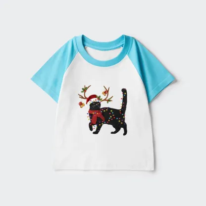 Tokyo-Tiger Christmas Black Cat Kids Raglan T-shirt