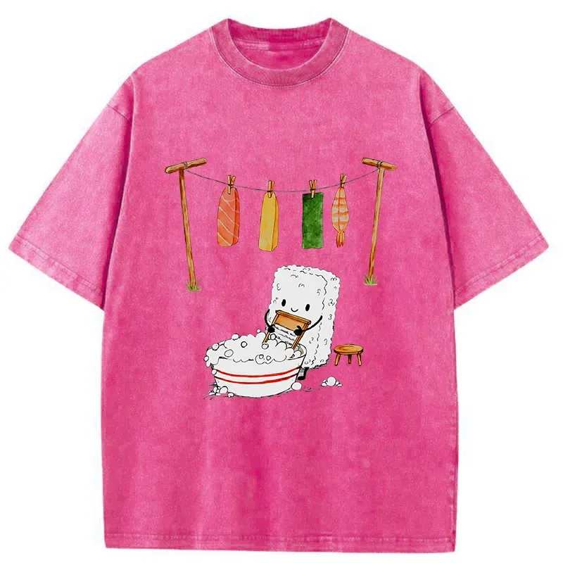 Tokyo-Tiger Sushi Washing Clothes Washed T-Shirt