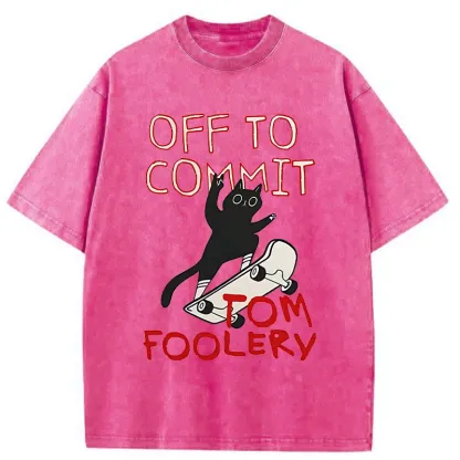 Tokyo-Tiger Cat Went To Do Bad Things Washed T-Shirt