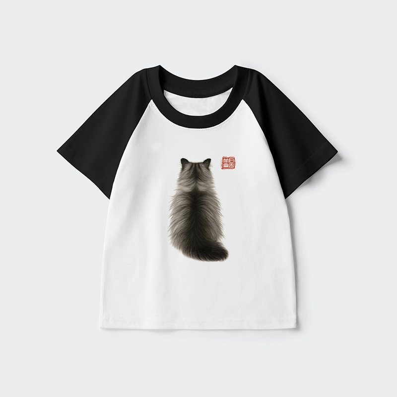 Tokyo-Tiger Cat's Back Ink Painting Kids Raglan T-shirt