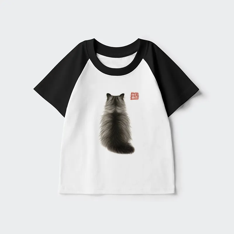 Tokyo-Tiger Cat's Back Ink Painting Kids Raglan T-shirt