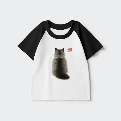 Tokyo-Tiger Cat's Back Ink Painting Kids Raglan T-shirt