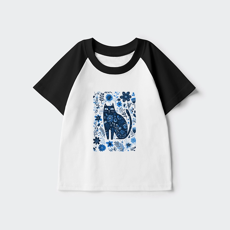 Tokyo-Tiger A Cat Among Flowers Kids Raglan T-shirt