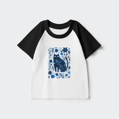 Tokyo-Tiger A Cat Among Flowers Kids Raglan T-shirt