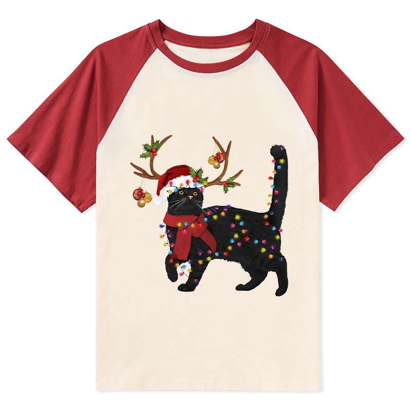 Tokyo-Tiger Christmas Black Cat Raglan T-shirt