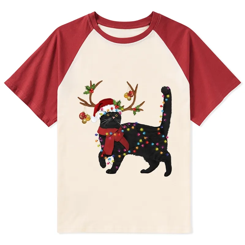 Tokyo-Tiger Christmas Black Cat Raglan T-shirt